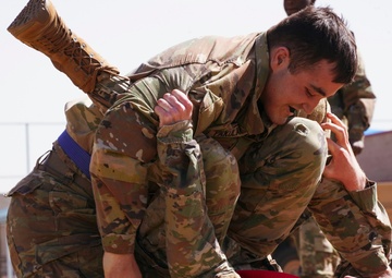 Competitors execute combatives portion of the Best Leader Competition