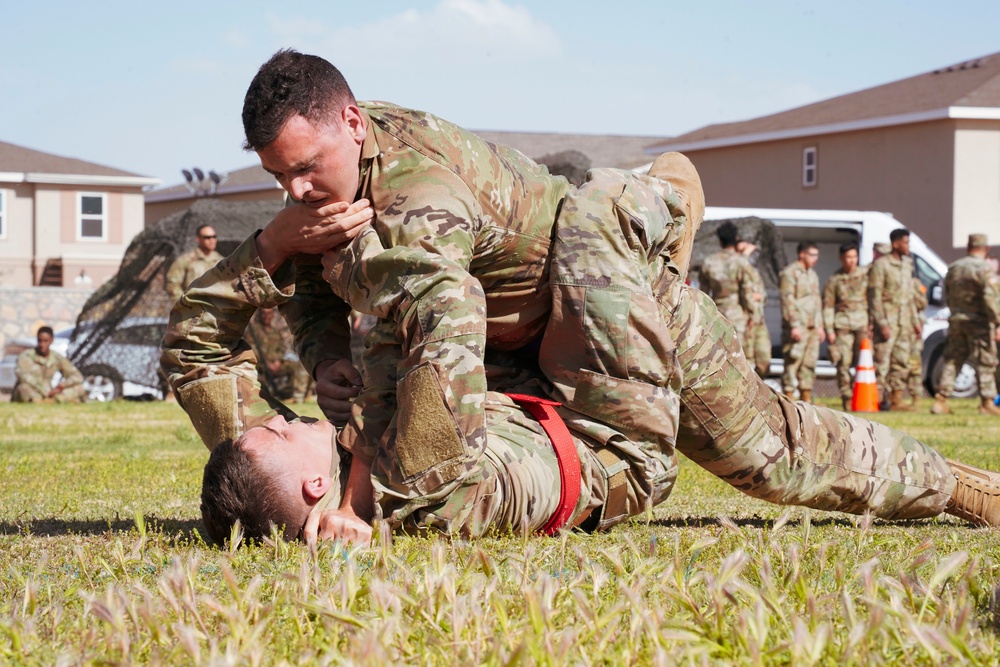 Competitors execute combatives portion of the Best Leader Competition