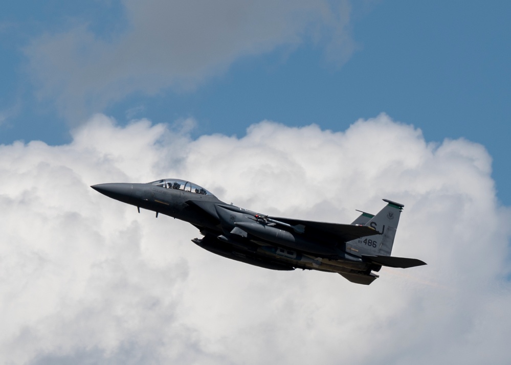 335th FS F-15E Strike Eagles take off from SJAFB