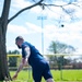 Retired U.S. Army Staff Sgt Ross Alewine throws a shot putt