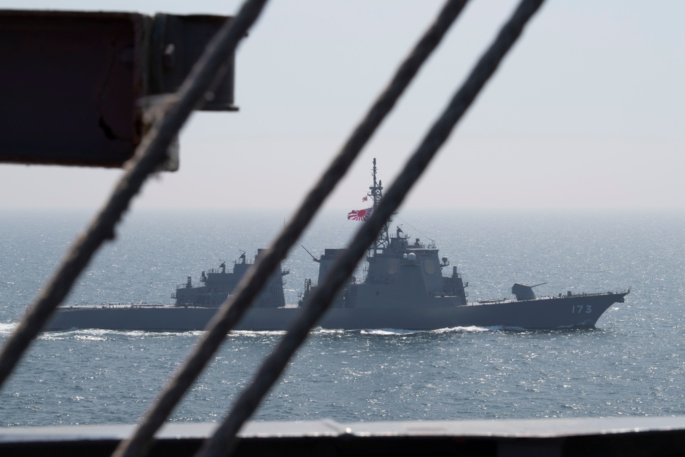 ABECSG, JMSDF sail in formation during a U.S.-Japan bilateral exercise
