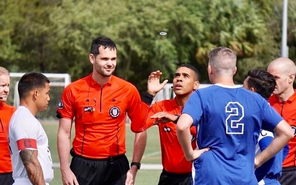 U.S. Air Force soccer player controls the goal