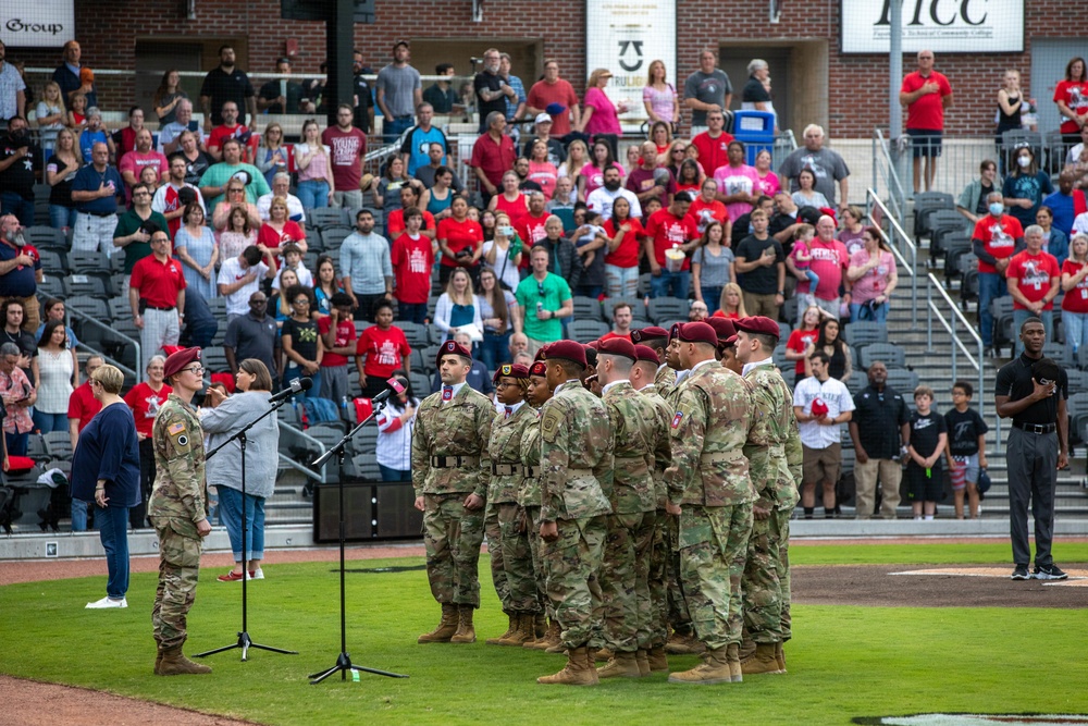 82nd Airborne Division Paratroopers Attend Woodpeckers Opening Game