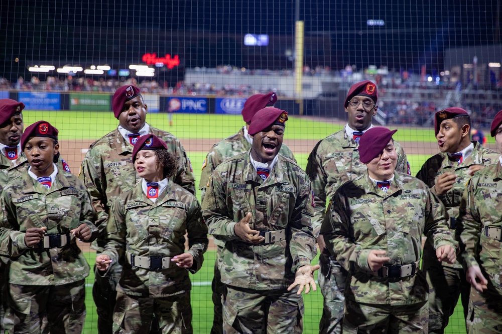 82nd Airborne Division Paratroopers Attend Woodpeckers Opening Game