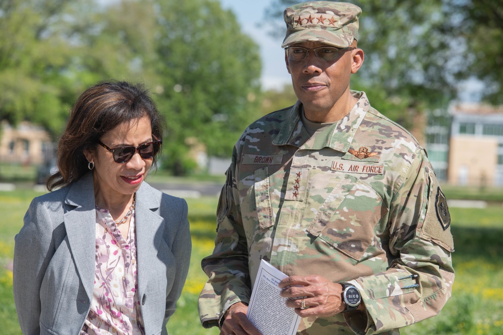 CSAF receives Rosa Parks memorial replica from 42nd Air Base Wing commander during visit to Maxwell