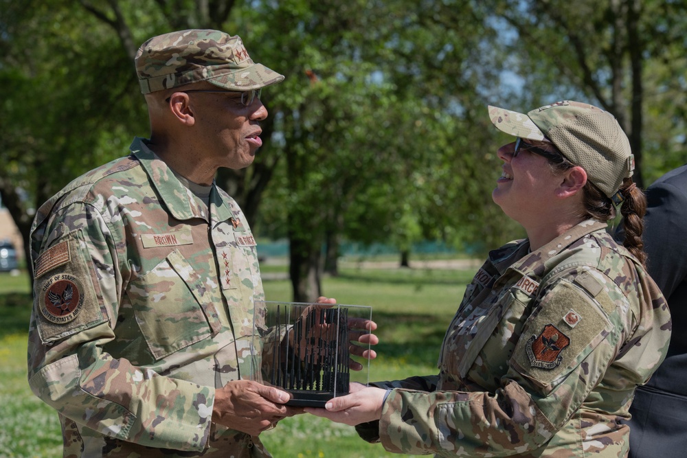 CSAF receives Rosa Parks memorial replica from 42nd Air Base Wing commander during visit to Maxwell