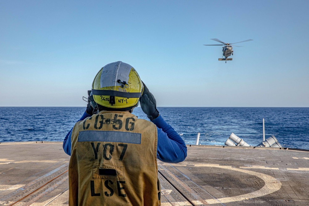 USS San Jacinto conducts flight quarters.