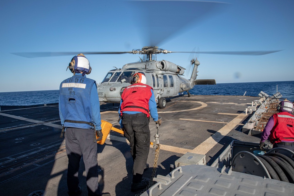 USS San Jacinto conducts flight quarters.