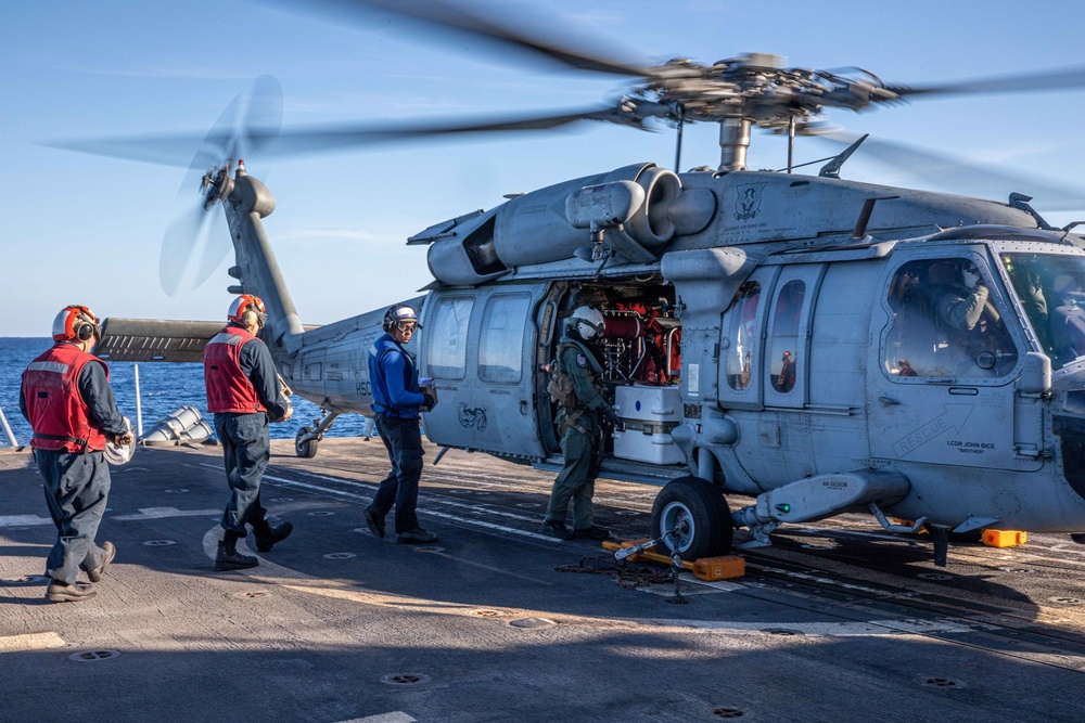 USS San Jacinto conducts flight quarters.