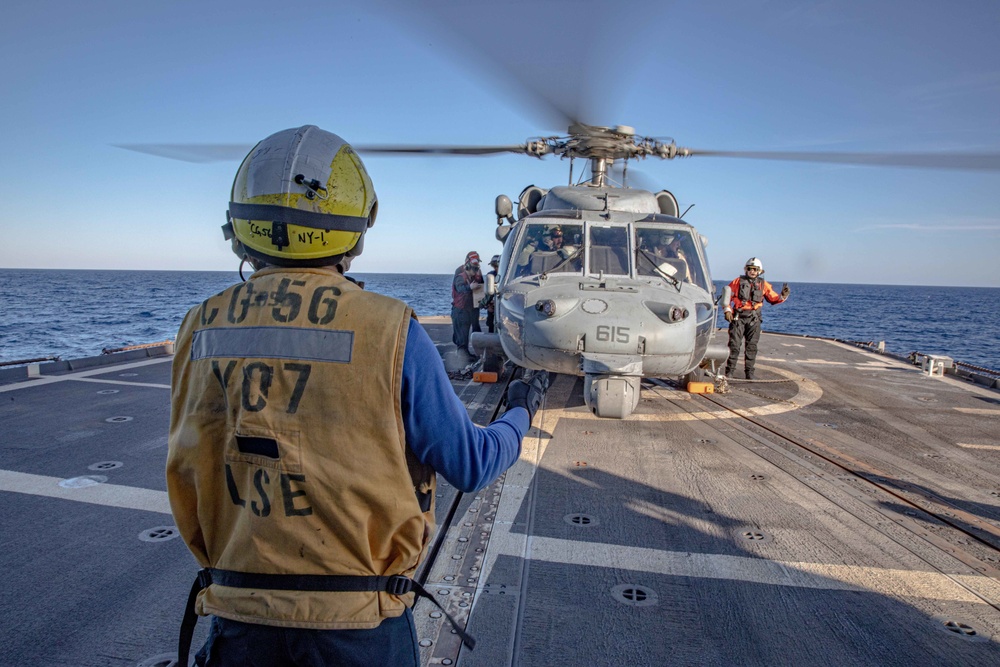 USS San Jacinto conducts flight quarters.