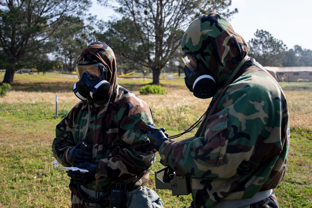 US Navy Seabees with NMCB-5 train on decon of simulated CBR contaminates