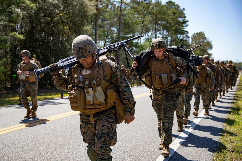 Atlantic Dragon | Marines with CLR-37 conduct hike with M240B medium machine guns