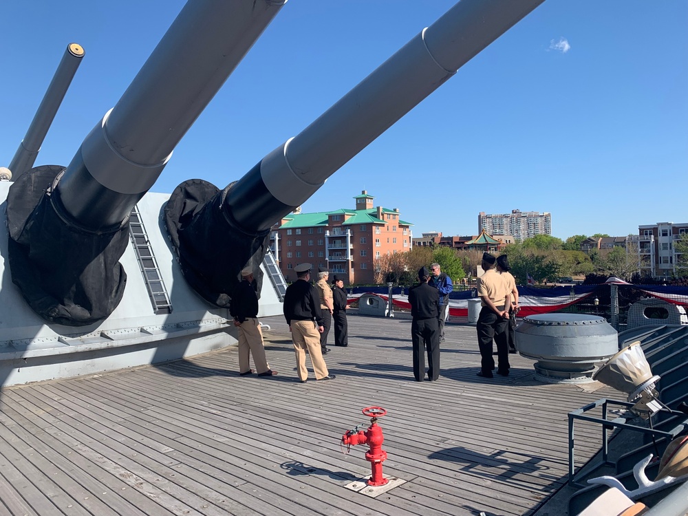 Sailors from Commander, Naval Surface Force Atlantic tour the Battleship Wisconsin