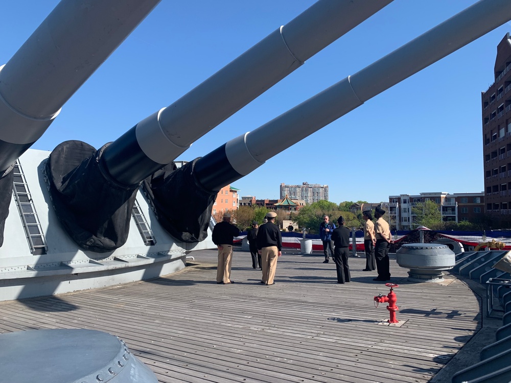 Sailors from Commander, Naval Surface Force Atlantic tour the Battleship Wisconsin