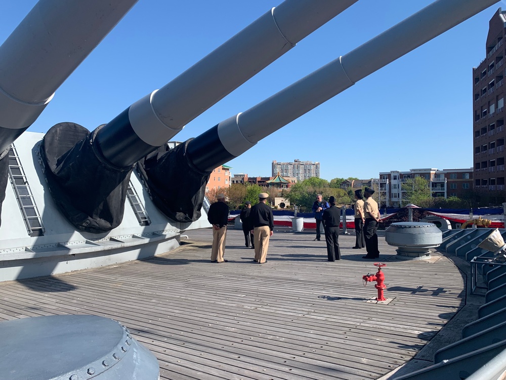 Sailors from Commander, Naval Surface Force Atlantic tour the Battleship Wisconsin