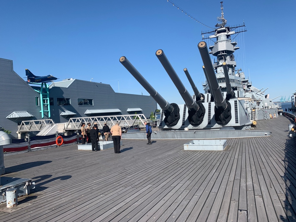 Sailors from Commander, Naval Surface Force Atlantic tour the Battleship Wisconsin