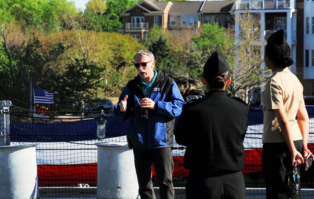 Sailors from Commander, Naval Surface Force Atlantic tour the Battleship Wisconsin