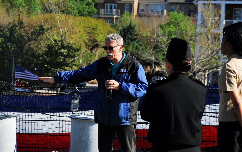 Sailors from Commander, Naval Surface Force Atlantic tour the Battleship Wisconsin