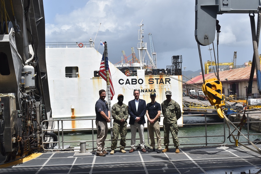 USNS Burlington Crewmembers Conduct Tour for Charge d'Affaires, U.S. Embassy Barbados