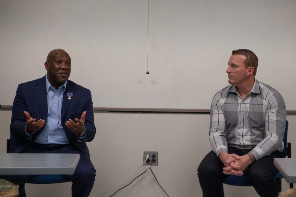 Former Sgt. Maj. of the Marine Corps Ronald L. Green and Medal of Honor recipient Dakota L. Meyer visit Marine Corps Air Station Cherry Point