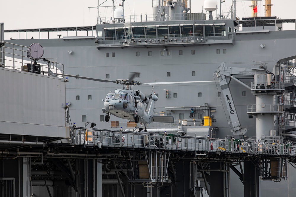 SH-60 Seahawk Helicopters Land aboard the USS Miguel Keith