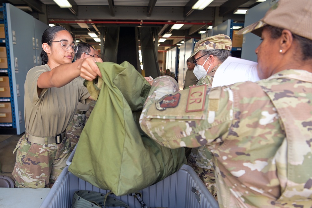 156th CRG Airmen issued CBRN gear prior to departure to Southern Strike