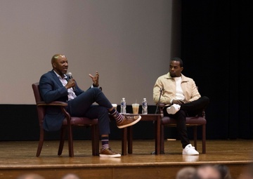 Retired CMSAF Wright, Alex Toussaint discuss mental health awareness with JBA Airmen