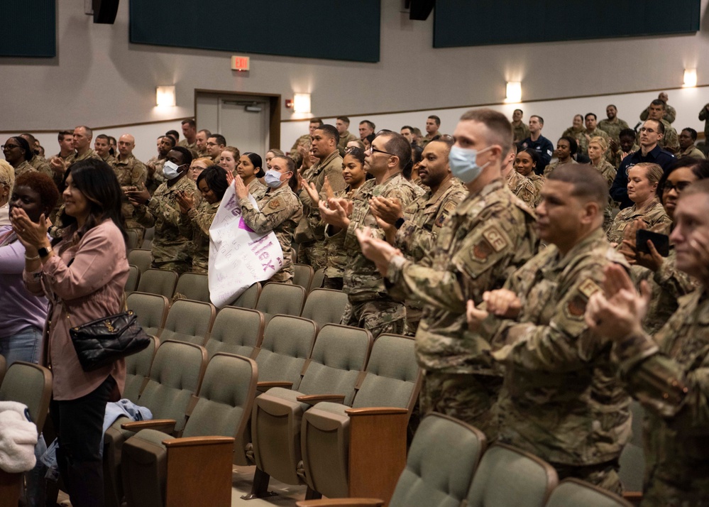 Retired CMSAF Wright, Alex Toussaint discuss mental health awareness with JBA Airmen