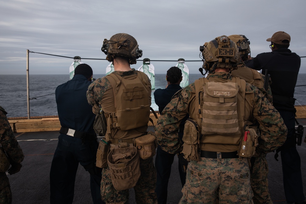 USS Arlington conducts pistol range at sea