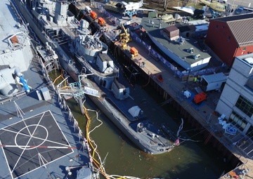 U.S. Coast Guard responds to partially sinking U.S.S. The Sullivans at the Buffalo Naval Park