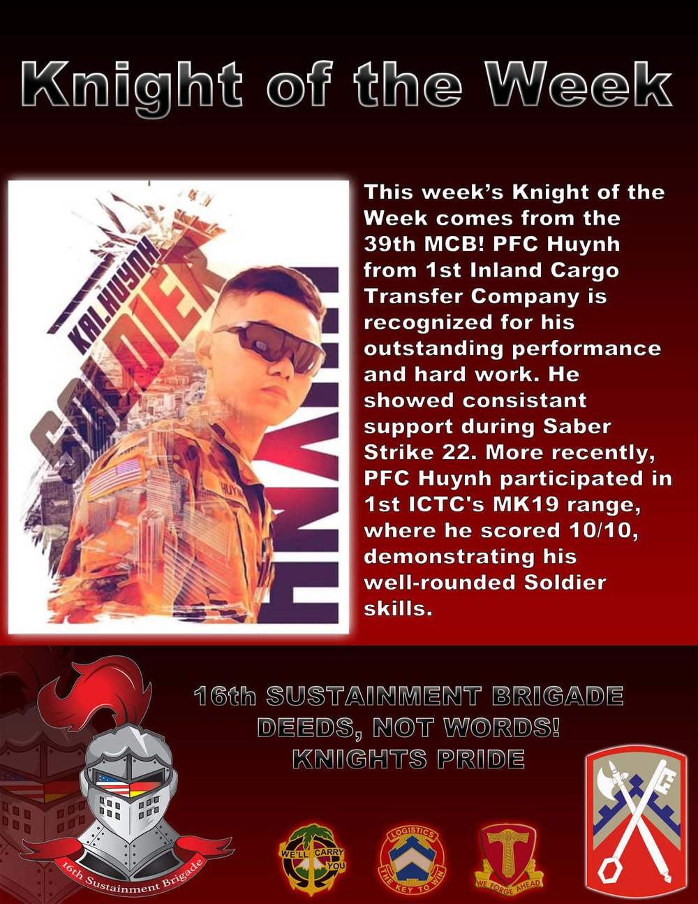 16th Sustainment Brigade Knight of the Week!