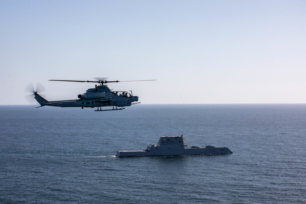 Marine Light Attack Helicopter Squadron 169 landing UH-1Y Venoms and AH-1Z Vipers on USS Michael Monsoor