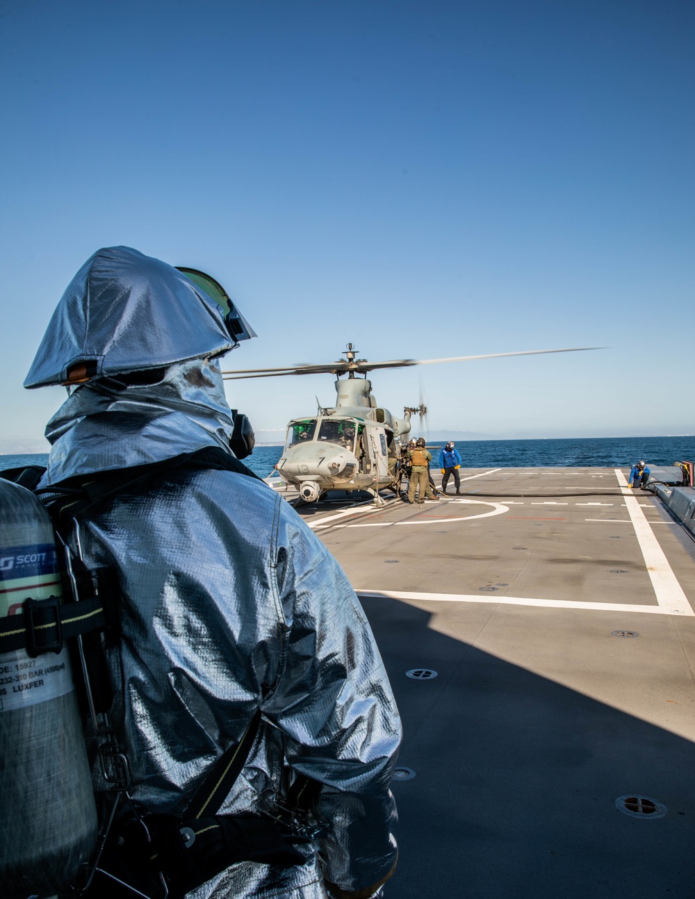 Marine Light Attack Helicopter Squadron 169 landing UH-1Y Venoms and AH-1Z Vipers on USS Michael Monsoor