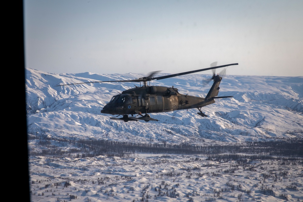 207th AVN stage Black Hawk helicopters in Bethel