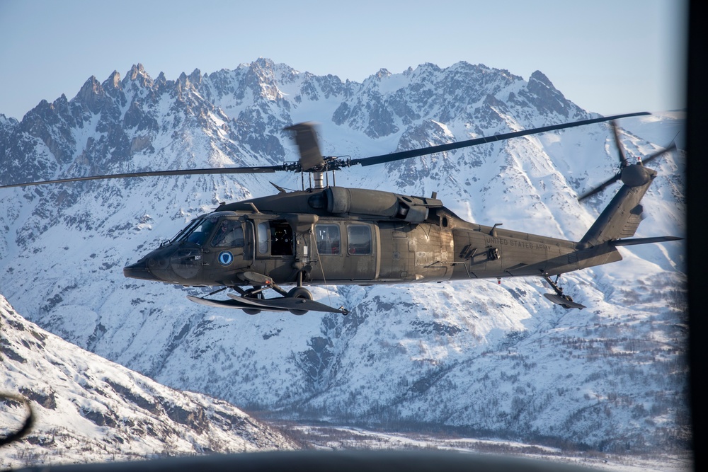 207th AVN stage Black Hawk helicopters in Bethel