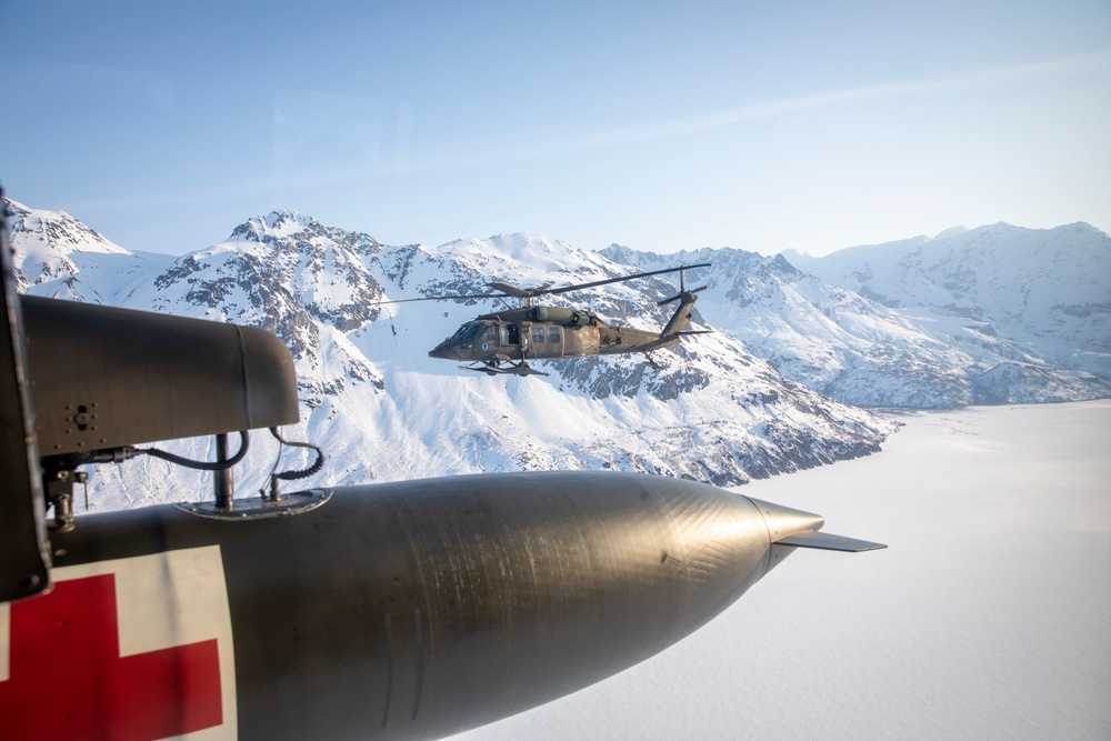 207th AVN stage Black Hawk helicopters in Bethel