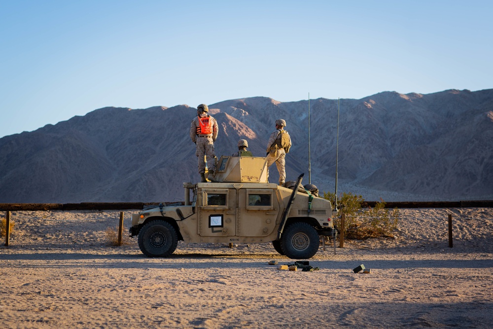 U.S. Marines with Combat Logistics Battalion 1 conduct a mounted live-fire range