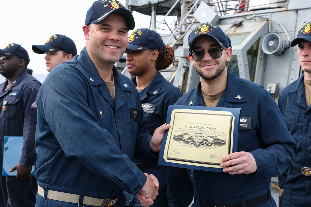 USS Ross Sailors receive awards