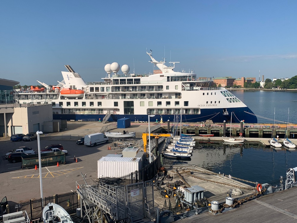 Cruise Ship Ocean Explorer docked behind Hampton Roads Naval Museum