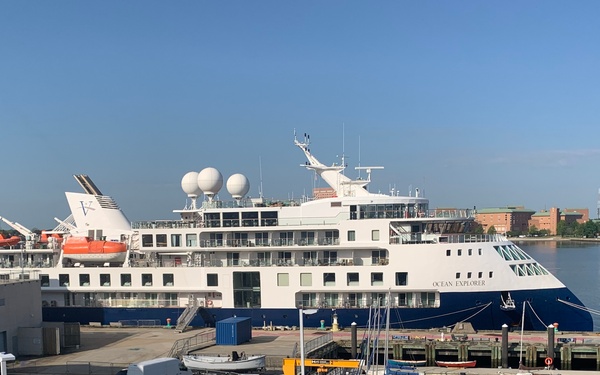 Cruise Ship Ocean Explorer docked behind Hampton Roads Naval Museum