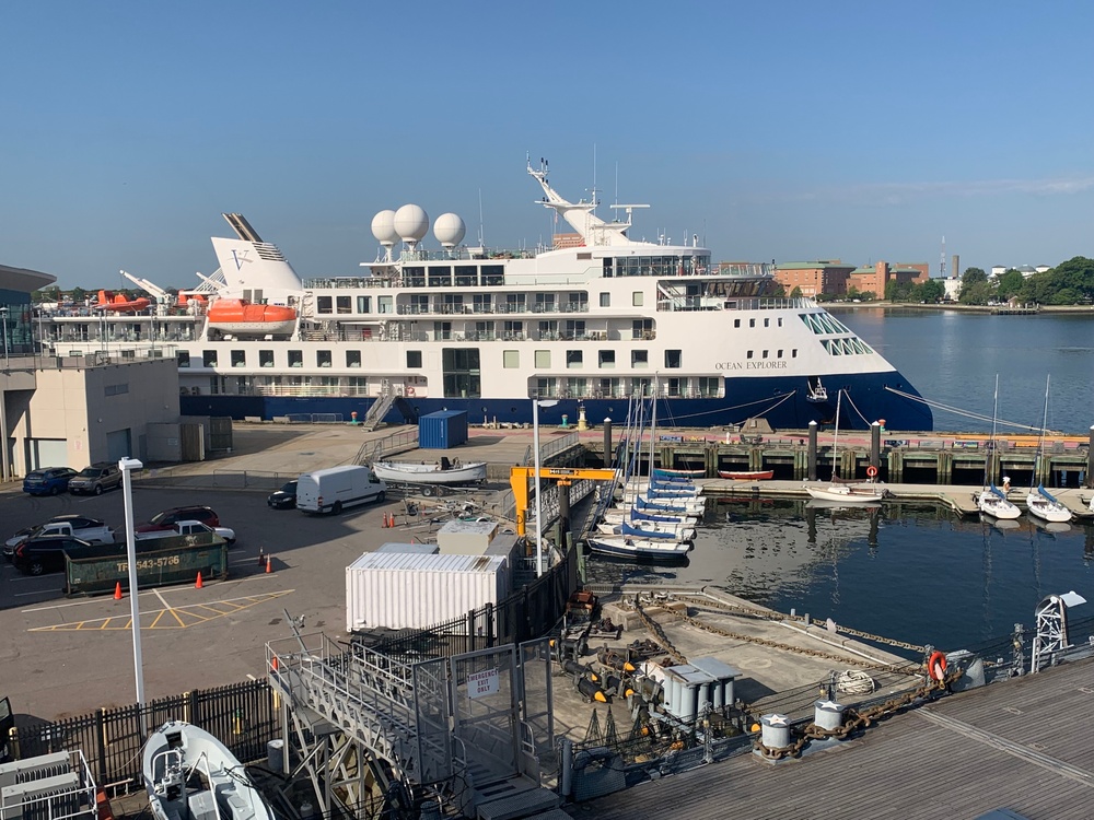 Cruise Ship Ocean Explorer docked behind Hampton Roads Naval Museum