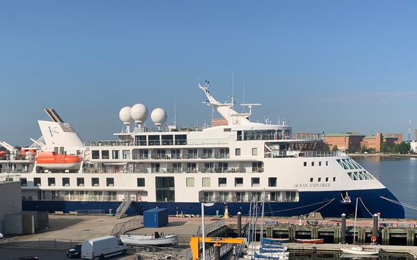 Cruise Ship Ocean Explorer docked behind Hampton Roads Naval Museum