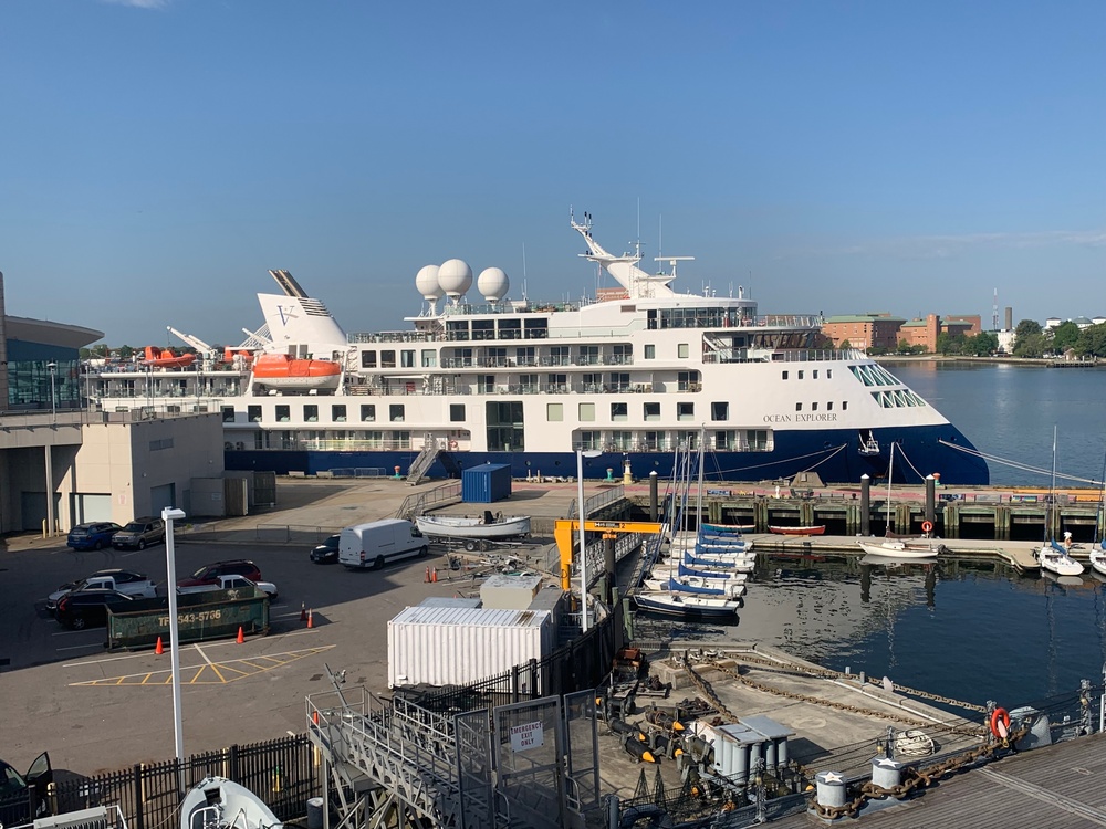 Cruise Ship Ocean Explorer docked behind Hampton Roads Naval Museum
