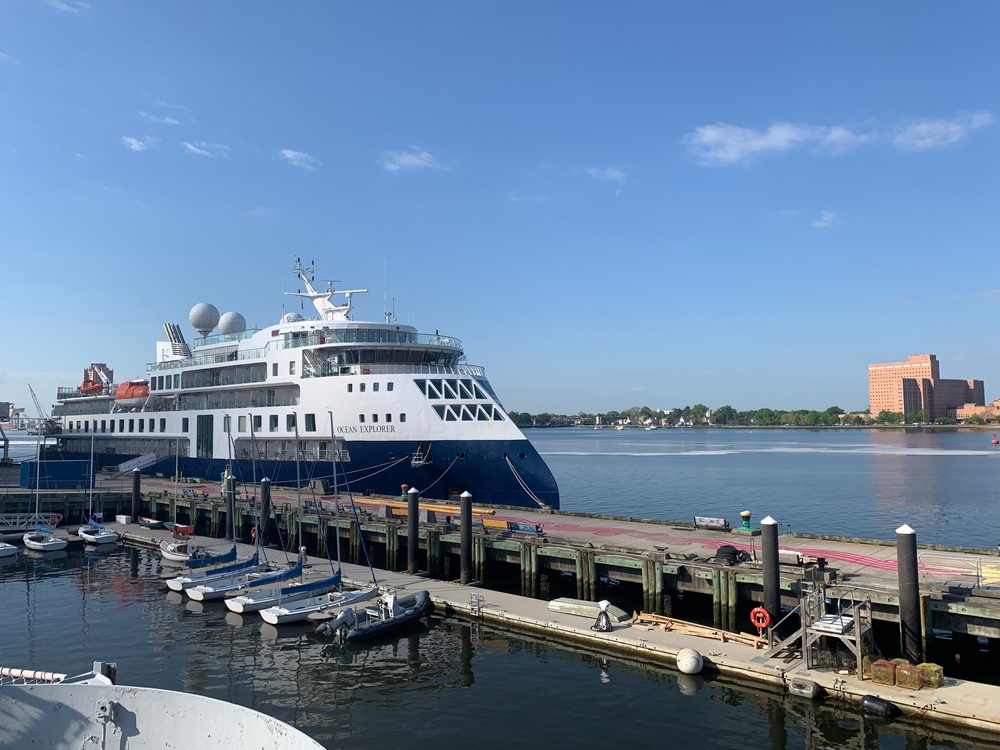 Cruise Ship Ocean Explorer docked behind Hampton Roads Naval Museum