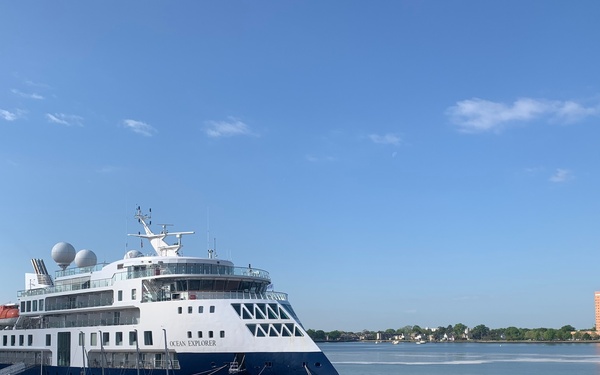 Cruise Ship Ocean Explorer docked behind Hampton Roads Naval Museum