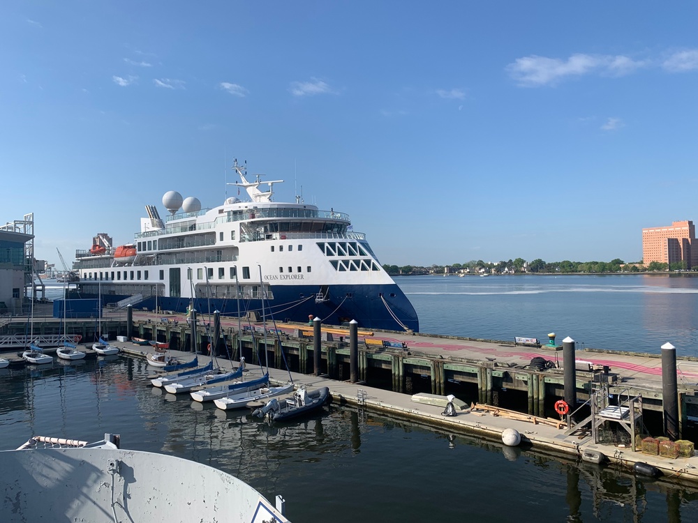 Cruise Ship Ocean Explorer docked behind Hampton Roads Naval Museum