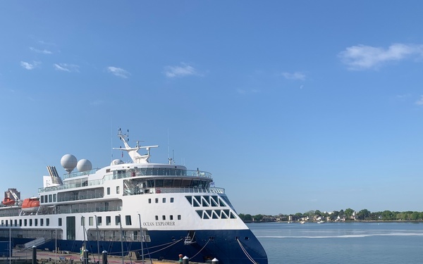 Cruise Ship Ocean Explorer docked behind Hampton Roads Naval Museum