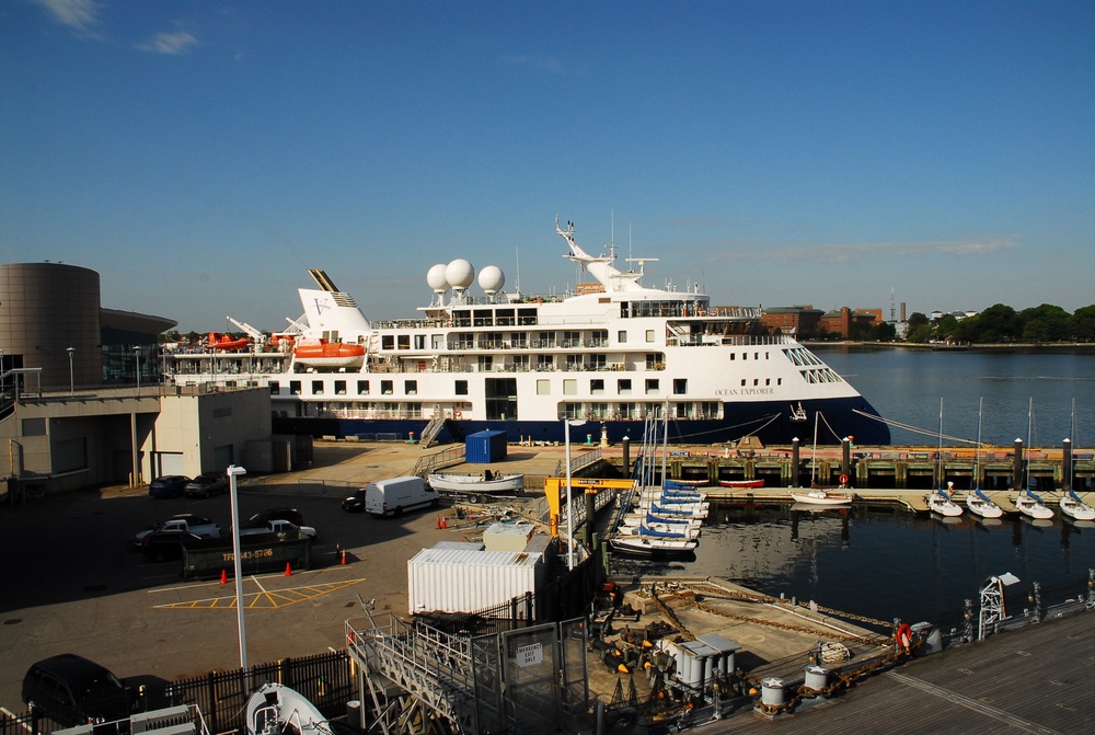 Cruise Ship Ocean Explorer docked behind Hampton Roads Naval Museum