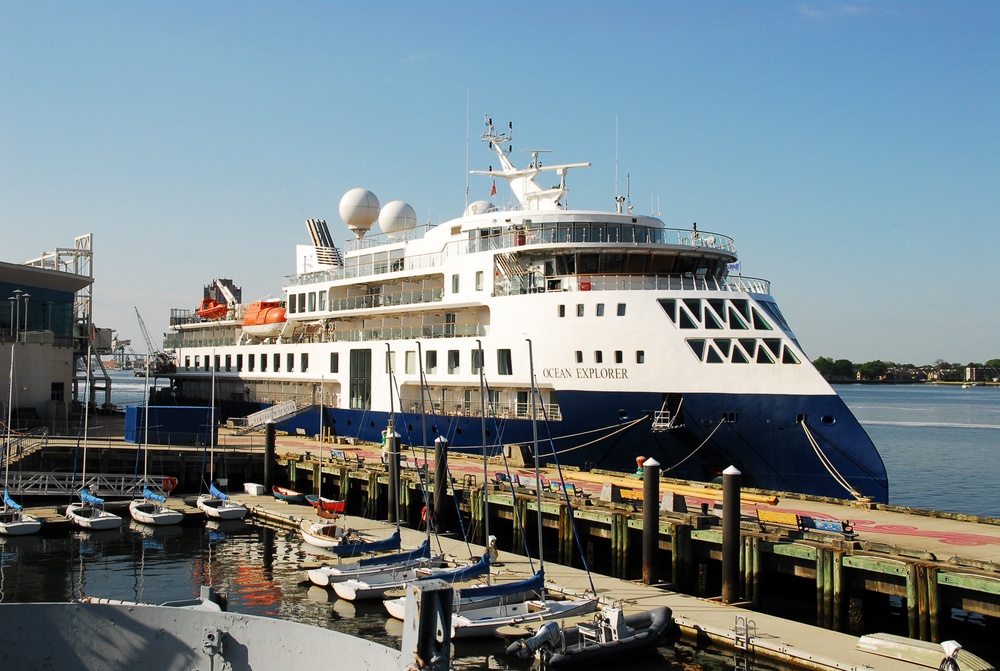 Cruise Ship Ocean Explorer docked behind Hampton Roads Naval Museum
