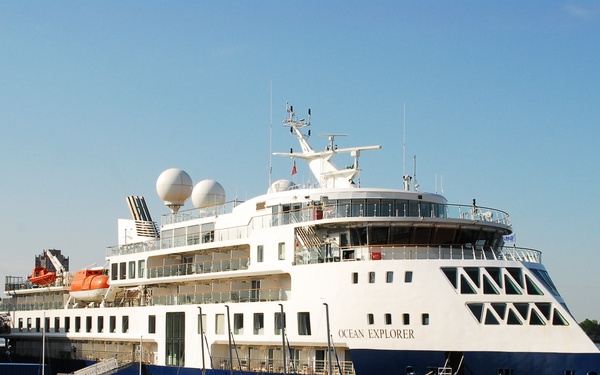 Cruise Ship Ocean Explorer docked behind Hampton Roads Naval Museum